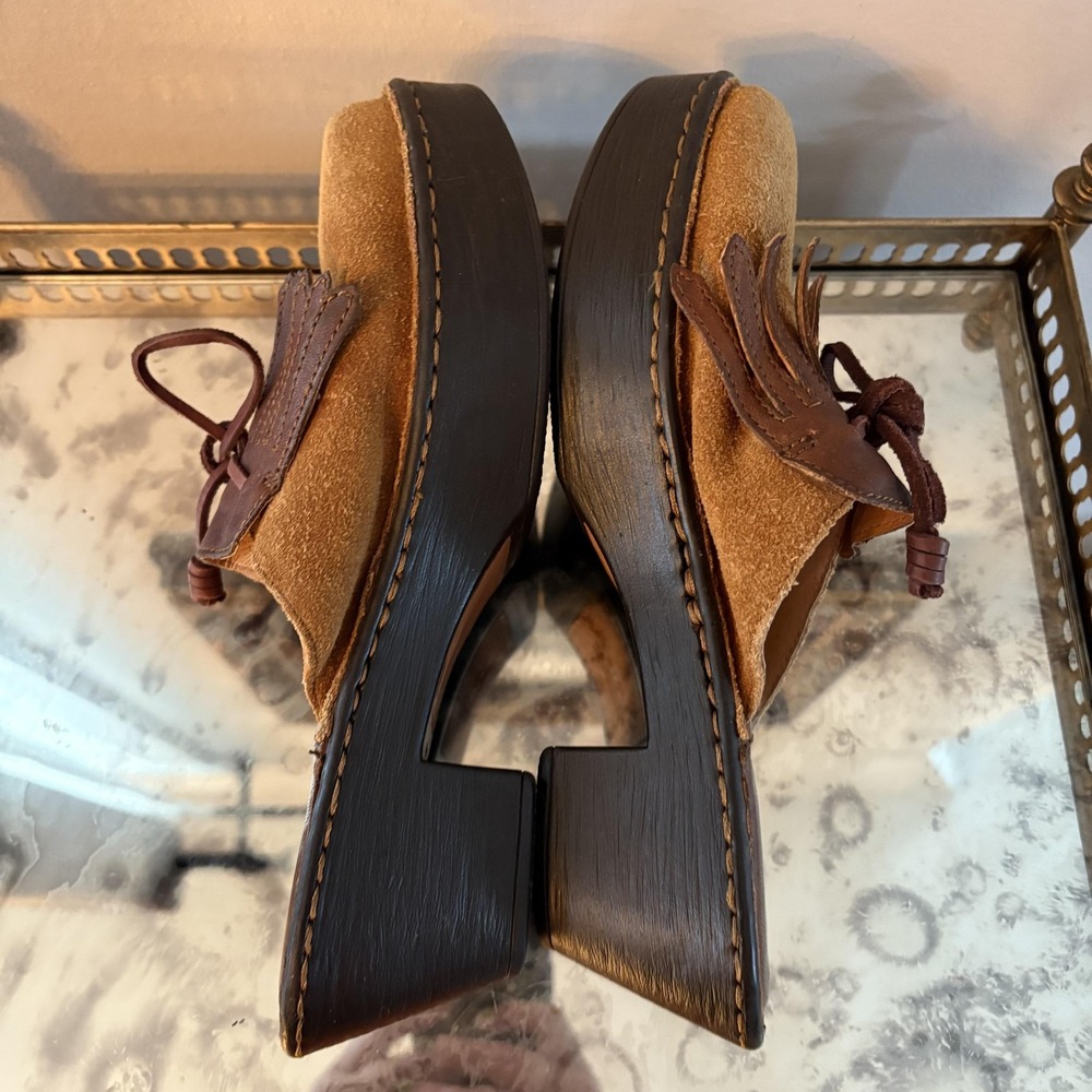 Born Shoes Womens Size 8 Brown Suede Clog Mule Platform Fringe Kiltie W2605 - Picture 7 of 8